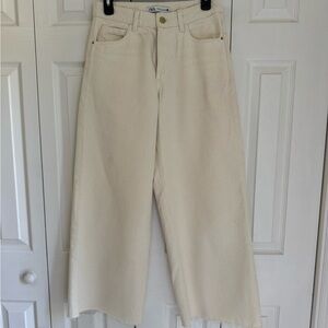 Zara Cream Flare Wide-Leg Jeans